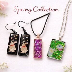Elegant Black and Purple Pendant Set